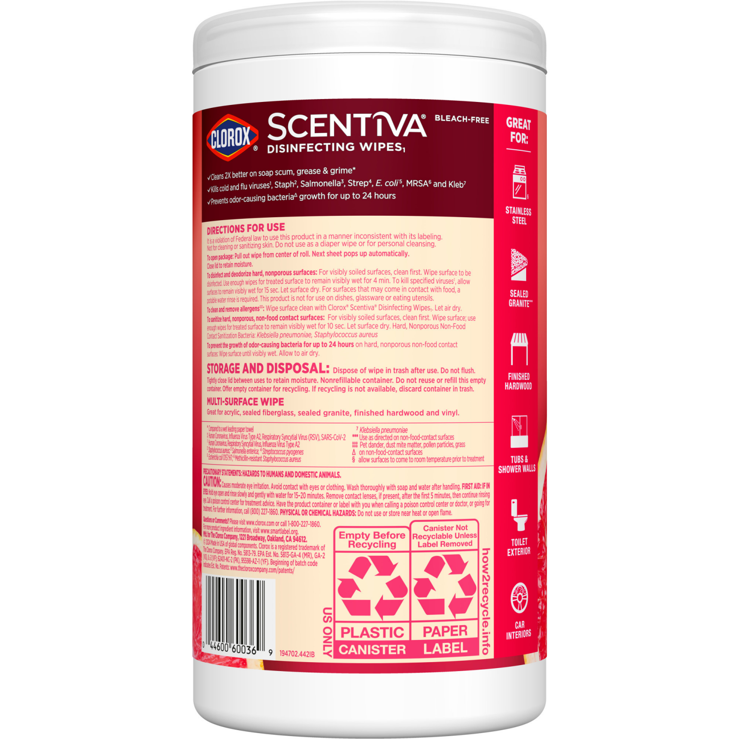 slide 2 of 8, Clorox Scentiva Wipes, Bleach Free Cleaning Wipes, Grapefruit & Orange Blossom, 1 lb