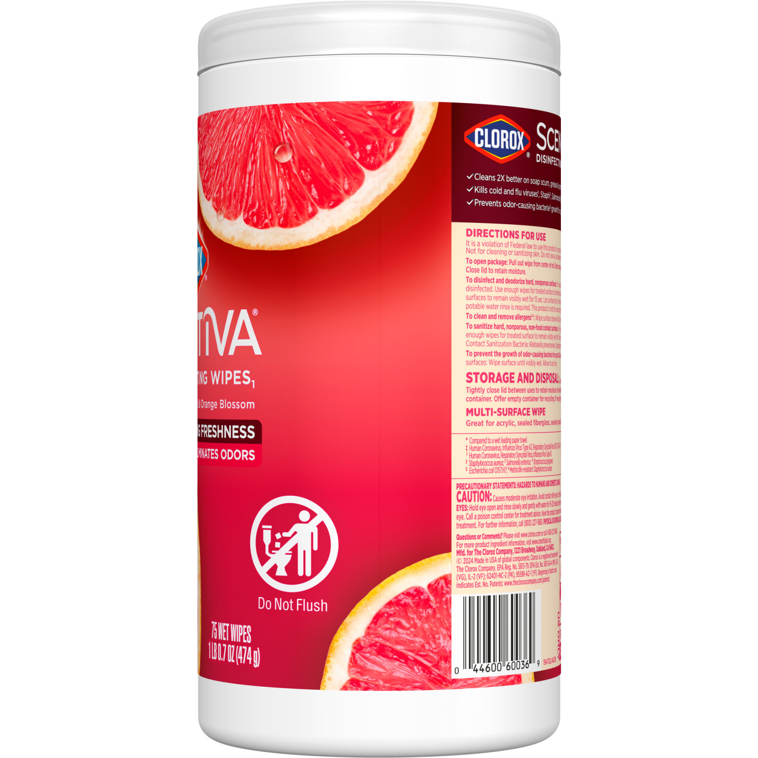 slide 3 of 8, Clorox Scentiva Wipes, Bleach Free Cleaning Wipes, Grapefruit & Orange Blossom, 1 lb