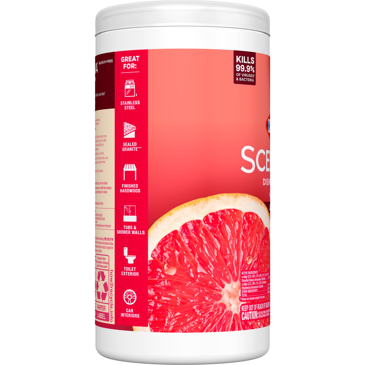 slide 5 of 8, Clorox Scentiva Wipes, Bleach Free Cleaning Wipes, Grapefruit & Orange Blossom, 1 lb