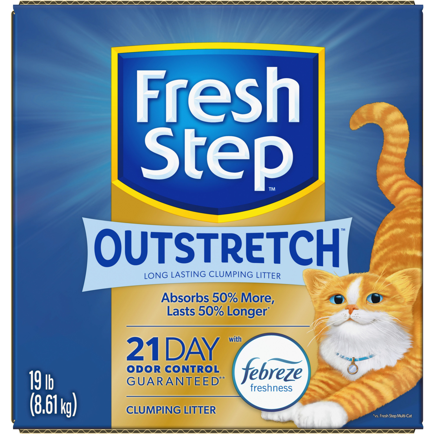 slide 2 of 8, Fresh Step Outstretch Frebreze Freshness Scented, 19 lb