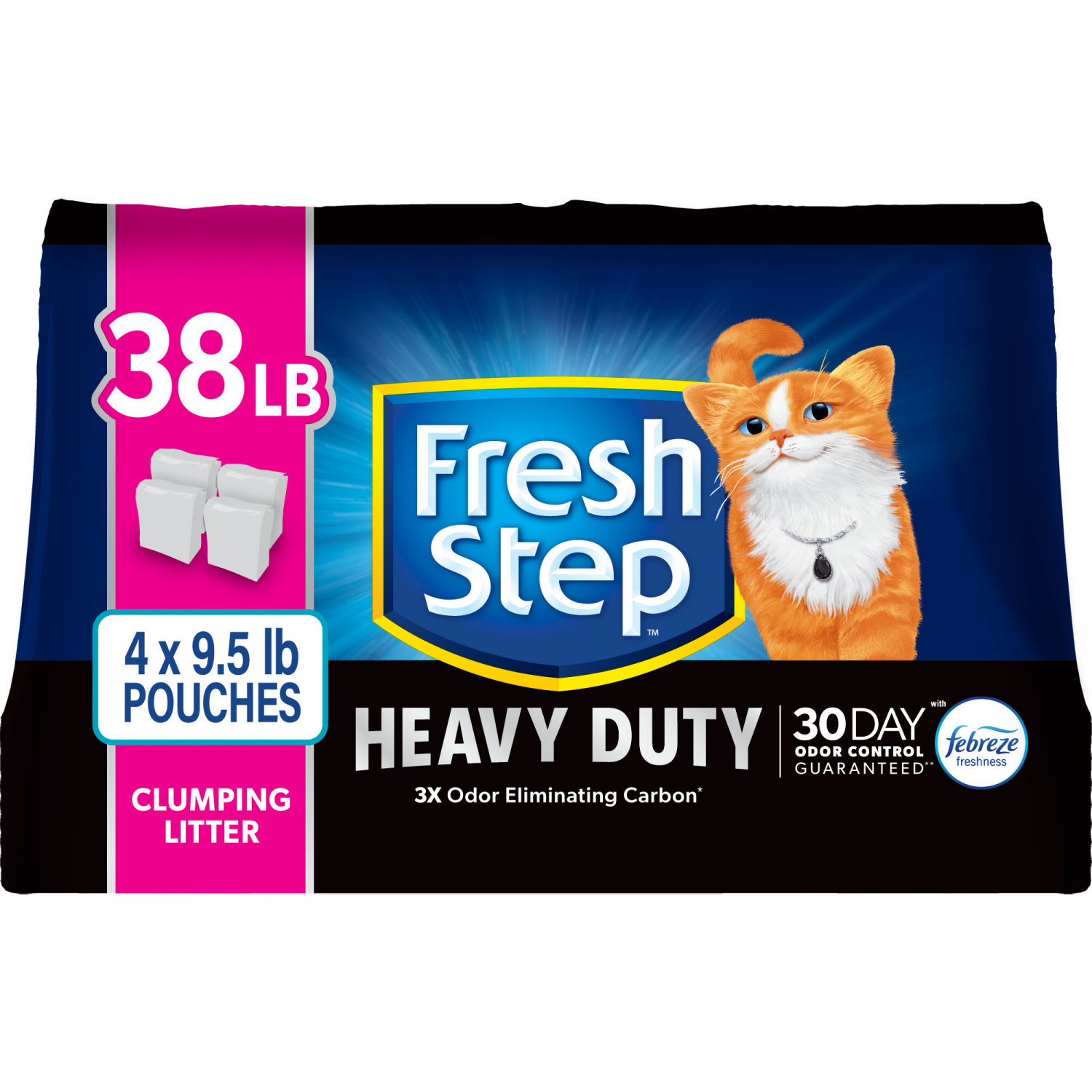 slide 1 of 8, Fresh Step Heavy Duty Clumping Litter with Febreze Freshness, 30 Day Odor Control, 38 Lb, 38 lb