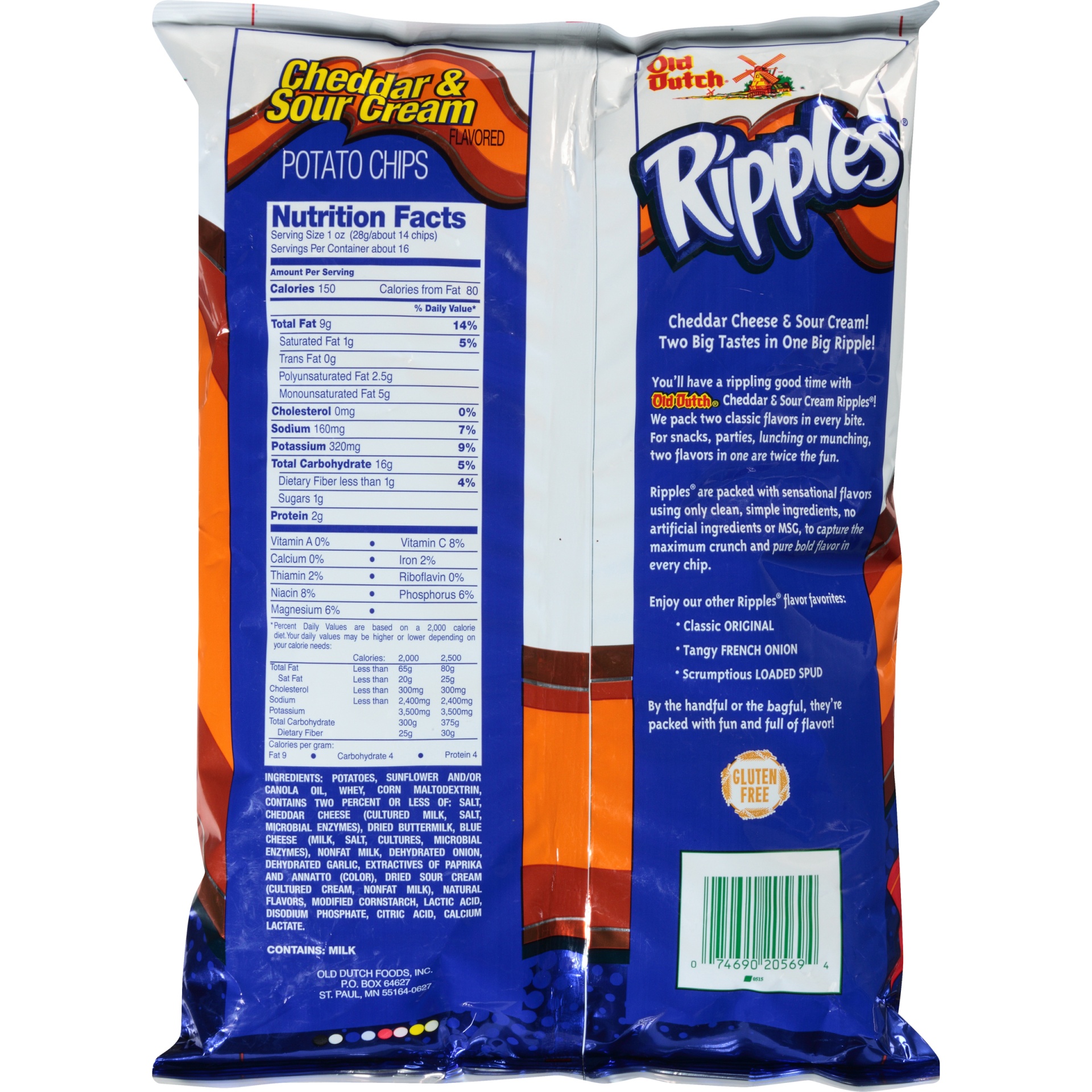 slide 6 of 6, Old Dutch Ripples Cheddar & Sour Cream Potato Chips 14.5 oz. Bag, 14.5 oz