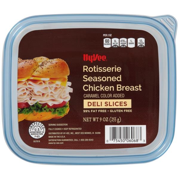 slide 1 of 1, Hy-Vee Deli Slices Rotisserie Chicken Breast, 9 oz