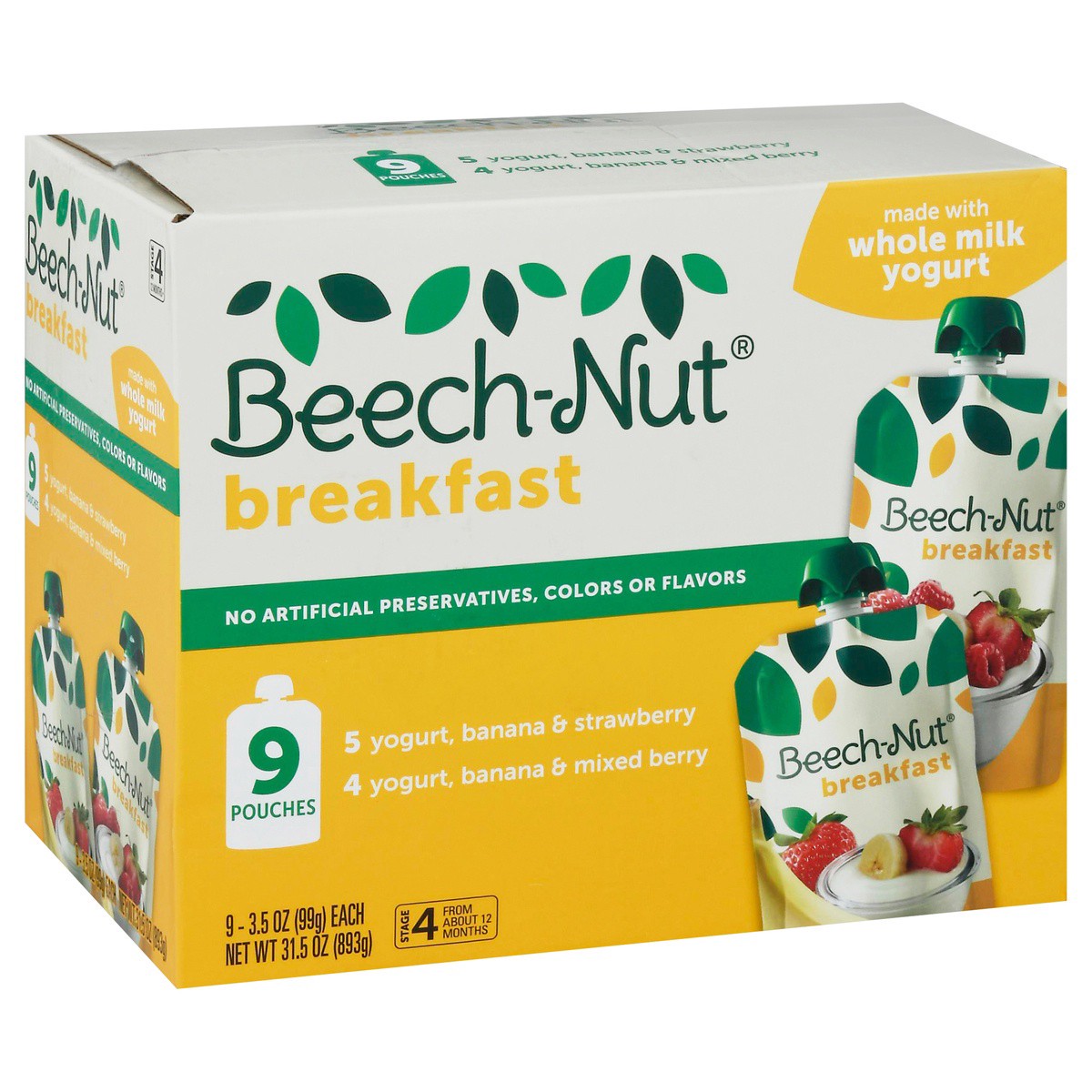 slide 2 of 9, Beech-Nut Toddler Stage 4 Breakfast Yogurt, Banana & Strawberry/Yogurt, Banana & Mixed Berry 9 - 3.5 oz Each, 9 ct