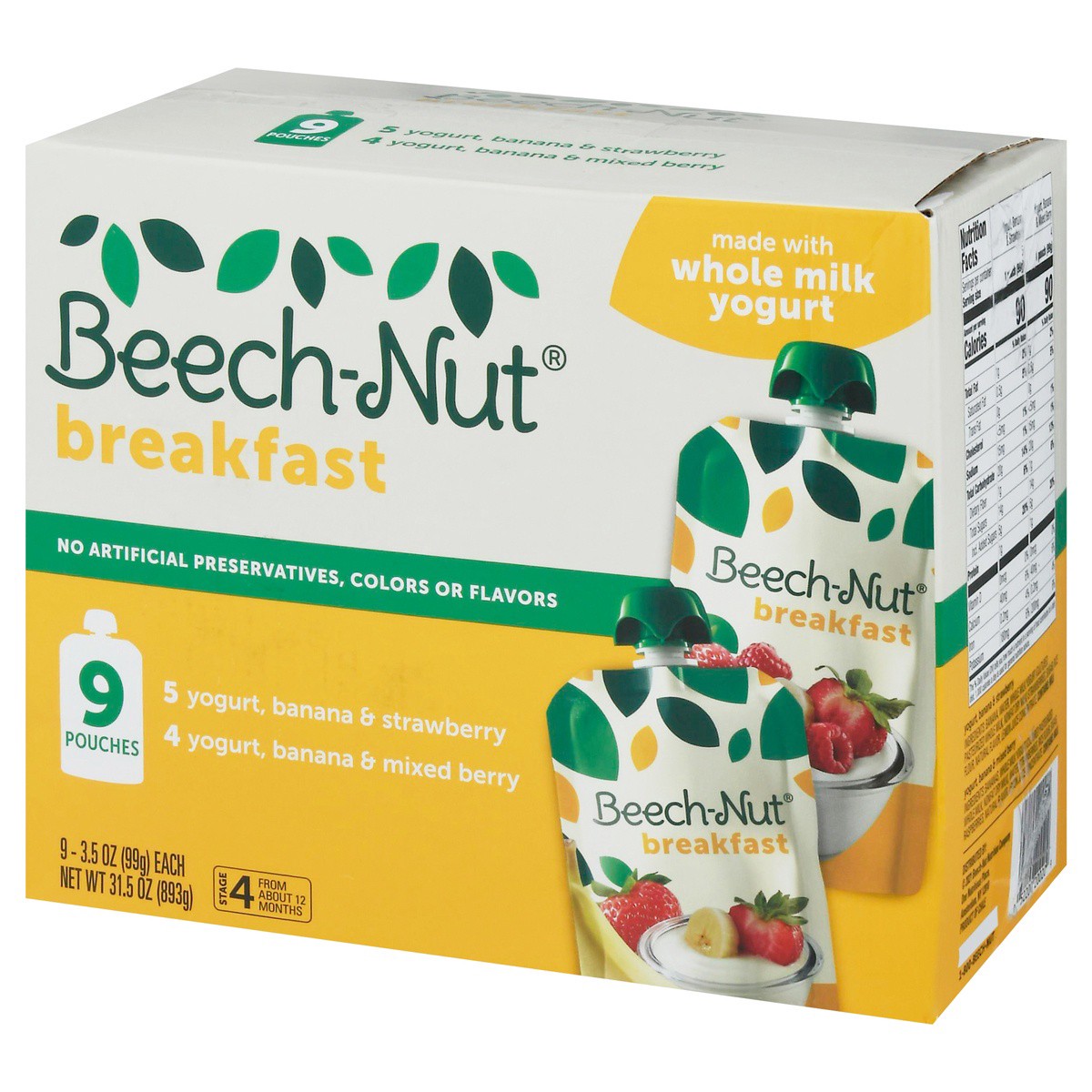 slide 9 of 9, Beech-Nut Toddler Stage 4 Breakfast Yogurt, Banana & Strawberry/Yogurt, Banana & Mixed Berry 9 - 3.5 oz Each, 9 ct