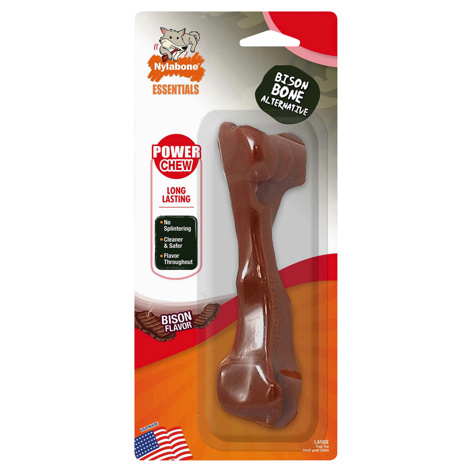 slide 1 of 1, Nylabone Large Power Chew Bison Bone Alternative, 1 ct
