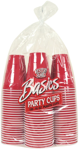 slide 1 of 1, Western Family Basics Red Party Cups, 16 oz