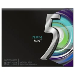 5 GUM RPM Mint Sugar Free Chewing Gum, 15 Stick Pack