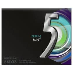 5 GUM RPM Mint Sugar Free Chewing Gum, 15 Stick Pack