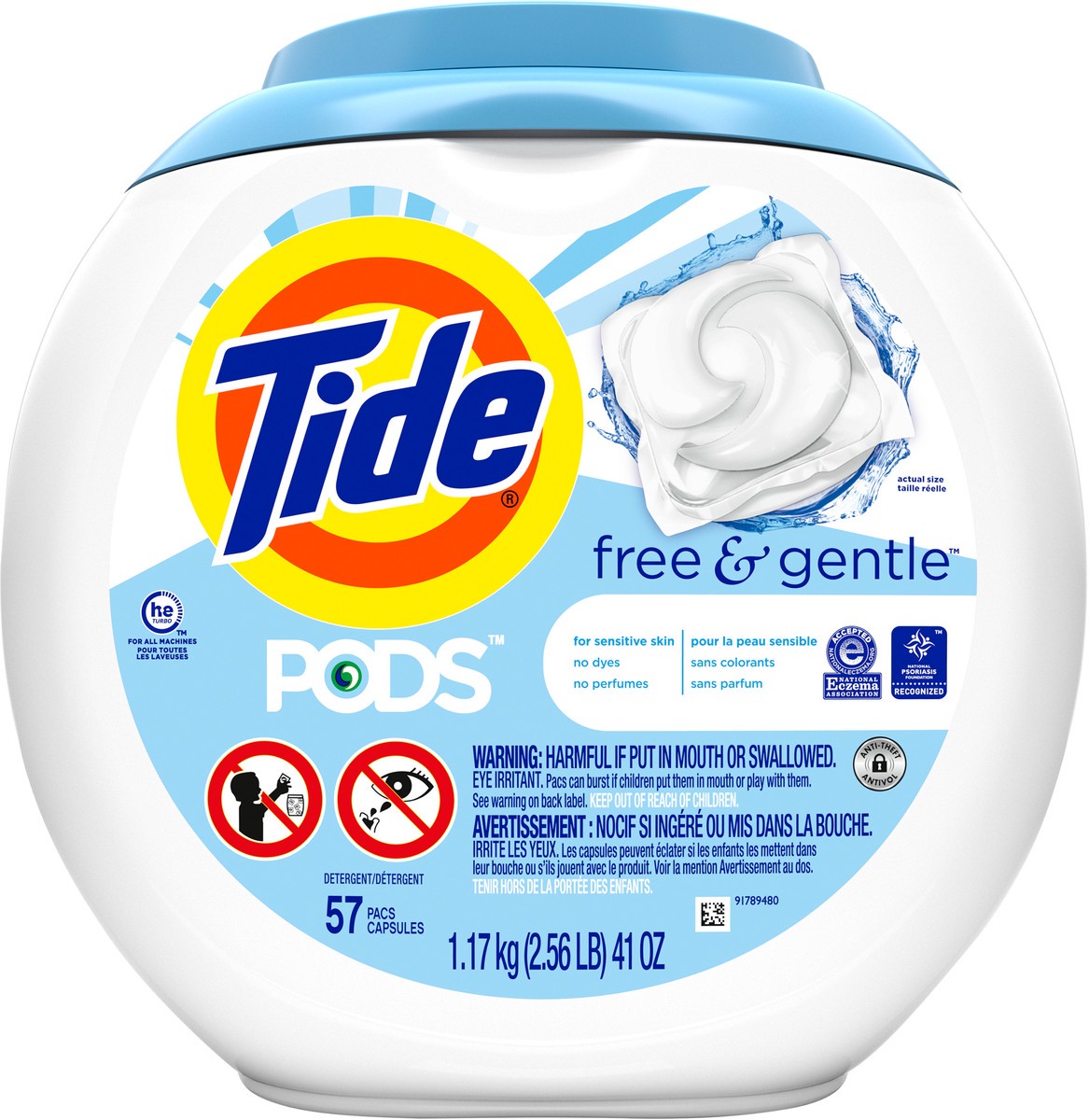 slide 9 of 9, Tide PODS and Gentle, Liquid Laundry Detergent Soap Pacs, HE Compatible, 57 Count, Free and Clear of Dyes and Perfumes, Hypoallergenic for Sensitive Skin, Unscented, 57 ct