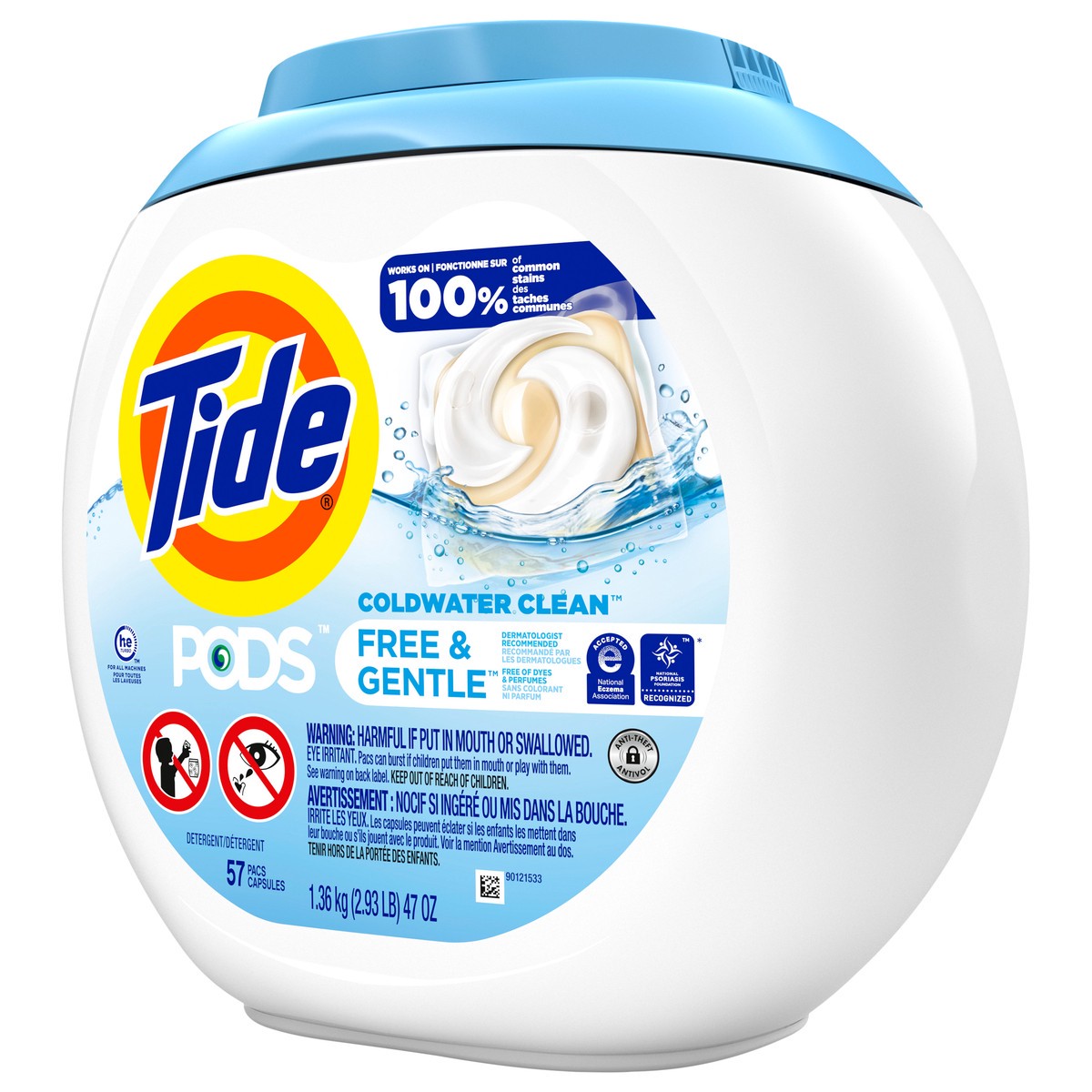 slide 7 of 9, Tide PODS and Gentle, Liquid Laundry Detergent Soap Pacs, HE Compatible, 57 Count, Free and Clear of Dyes and Perfumes, Hypoallergenic for Sensitive Skin, Unscented, 57 ct