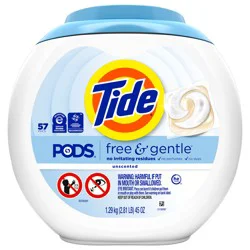 Tide PODS Free & Gentle laundry detergent, 57 ct, Trusted, gentle laundry detergent pods, 100% free of irritating residues: no added dyes and perfumes