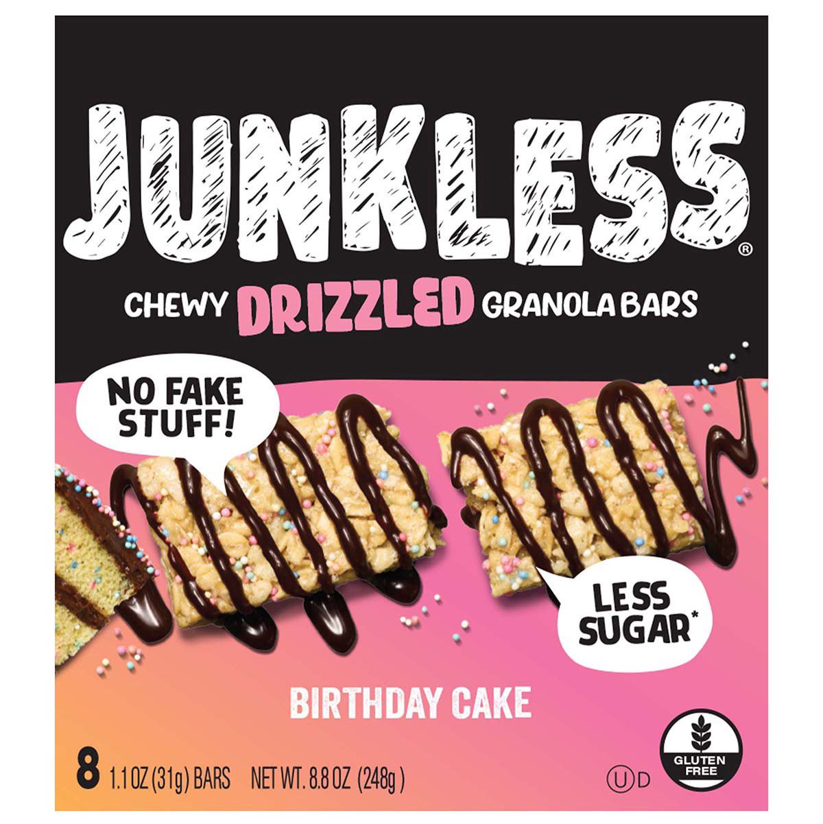 slide 1 of 1, Junkless Chewy Drizzled Granola Bars - Birthday Cake, 8 ct