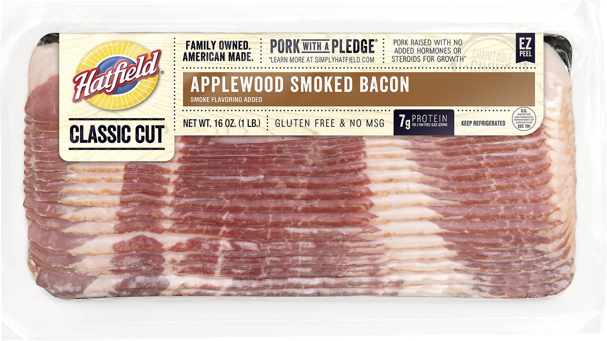 slide 4 of 5, Hatfield Applewood Smoked Bacon, 16 oz