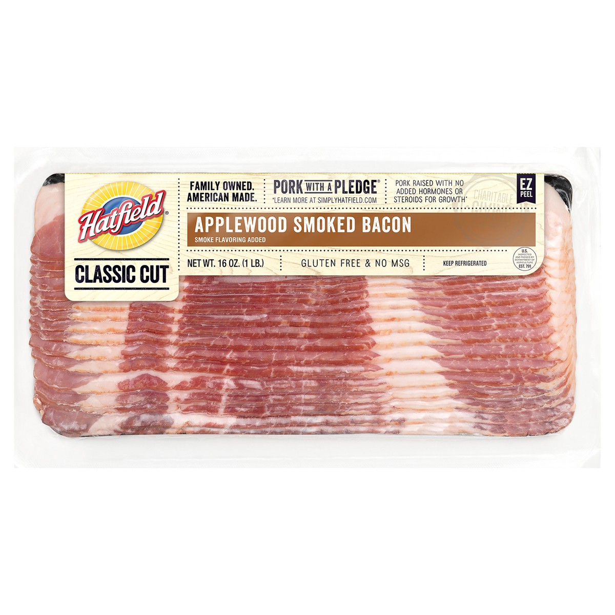 slide 1 of 3, Hatfield Bacon Applewood Smoked 16 OZ Vacuum Packed, 16 oz