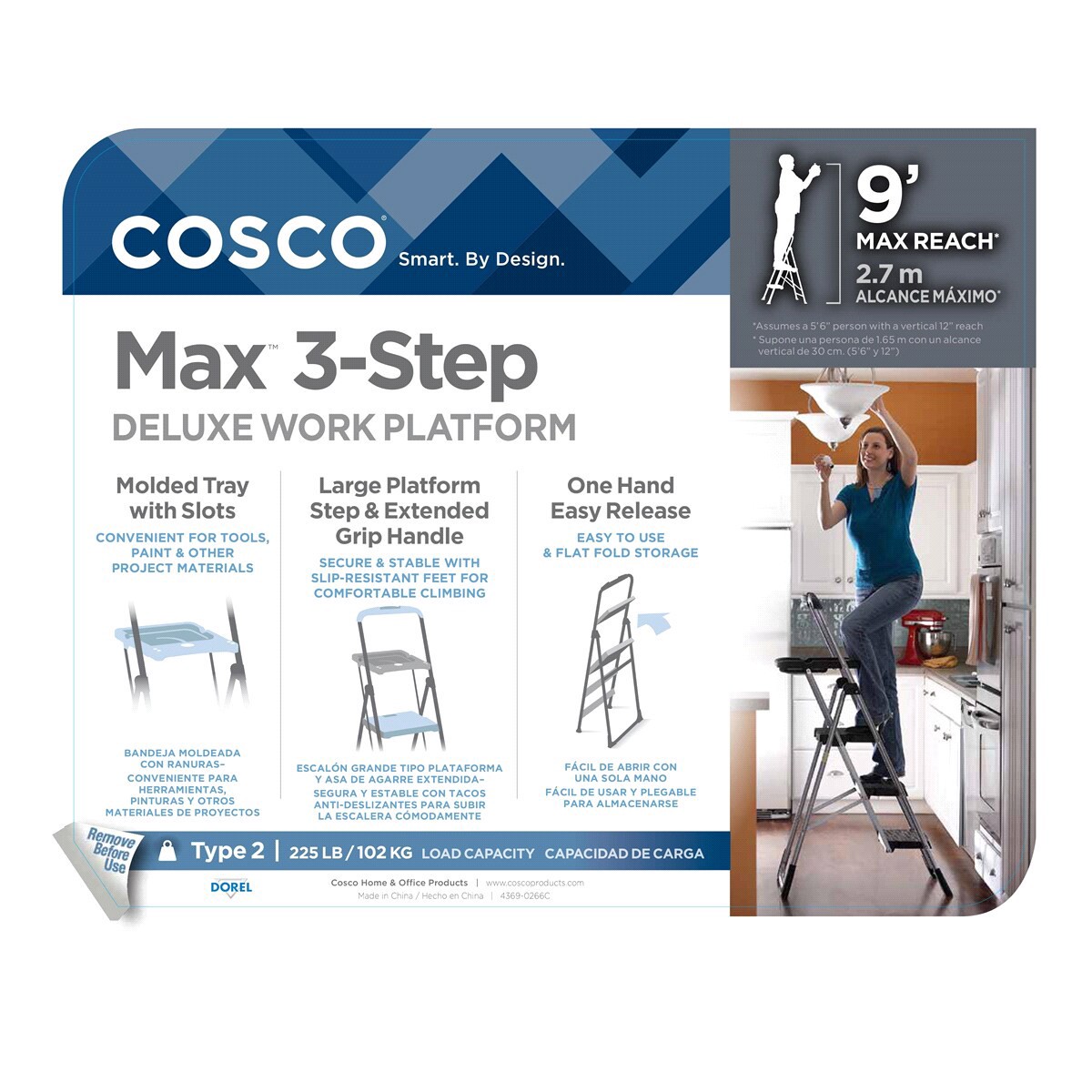 slide 2 of 2, Cosco 3-Step Max Steel Work Platform Step Stool, 21.33 in x 55.35 in x 31.1 in