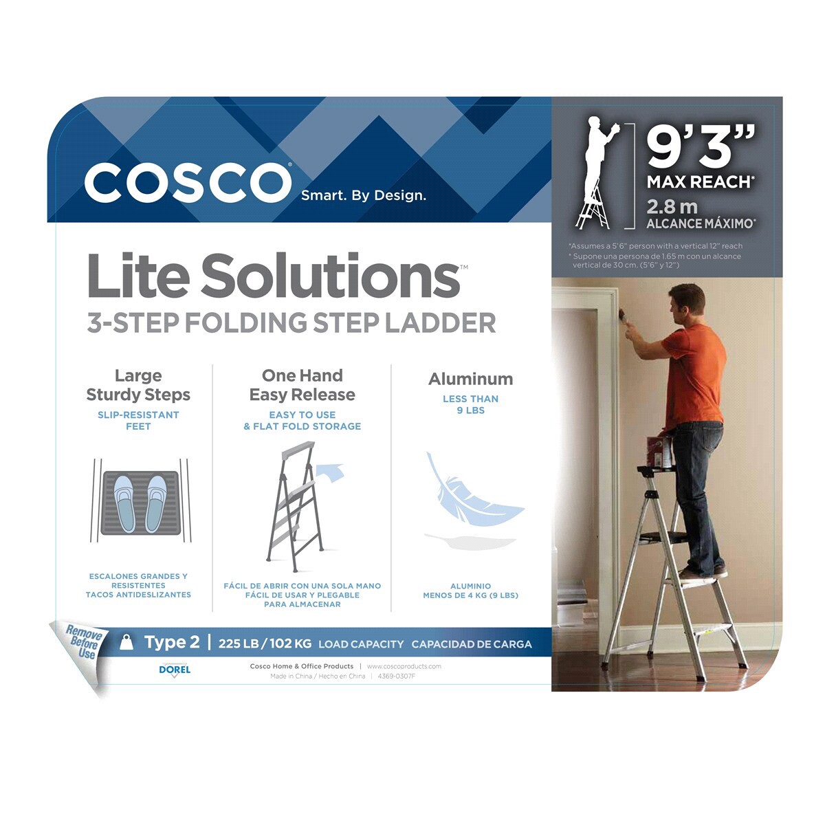 slide 2 of 2, Cosco Lite Solutions 3-Step Folding Step Ladder - Aluminum/Black, 5 ft