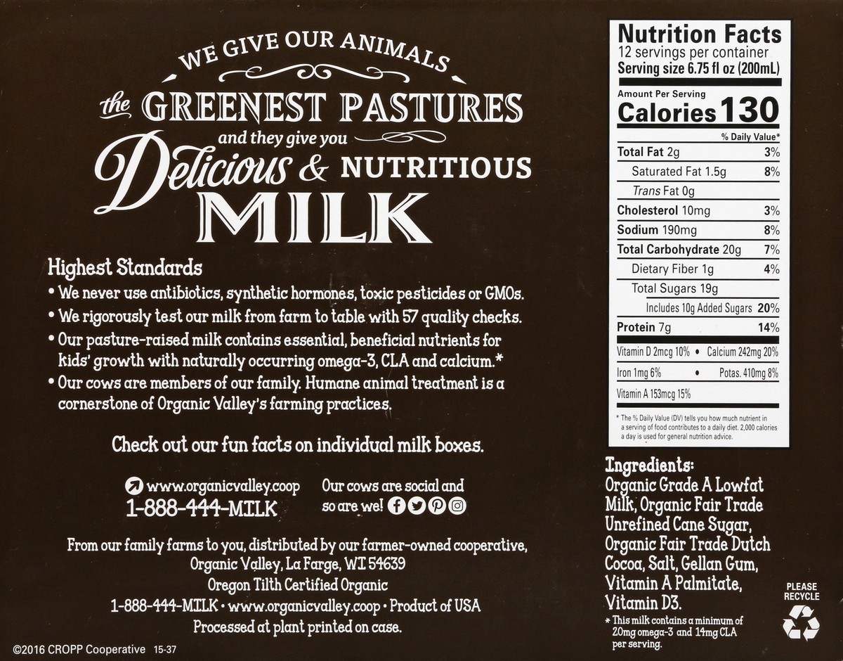 slide 4 of 9, Organic Valley 12 Pack Organic Lowfat 1% Milkfat Chocolate Milk 12 ea, 12 ct