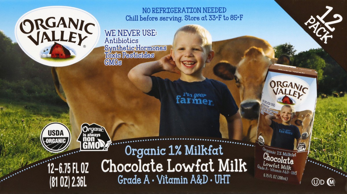slide 5 of 9, Organic Valley 12 Pack Organic Lowfat 1% Milkfat Chocolate Milk 12 ea, 12 ct