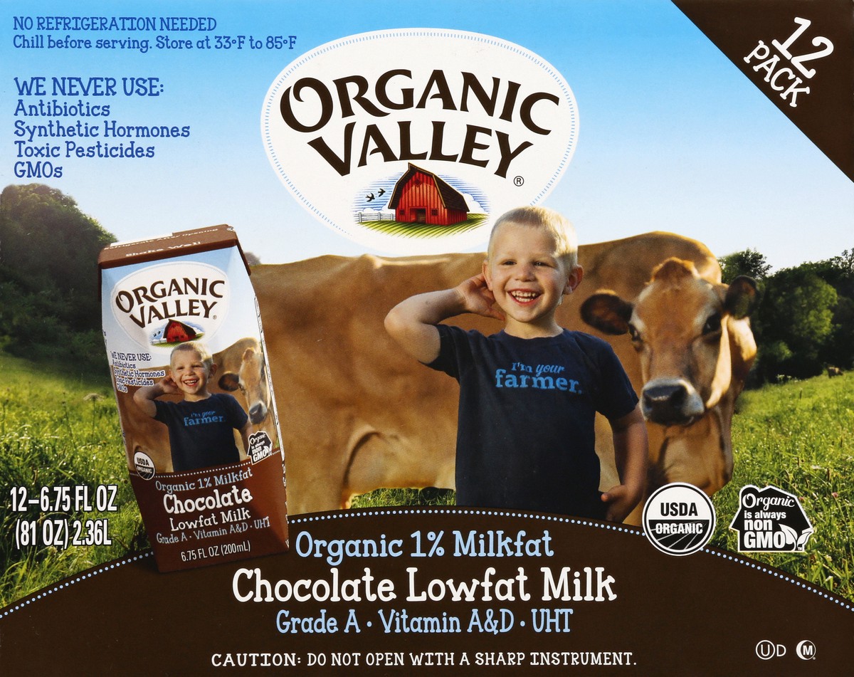 slide 9 of 9, Organic Valley 12 Pack Organic Lowfat 1% Milkfat Chocolate Milk 12 ea, 12 ct