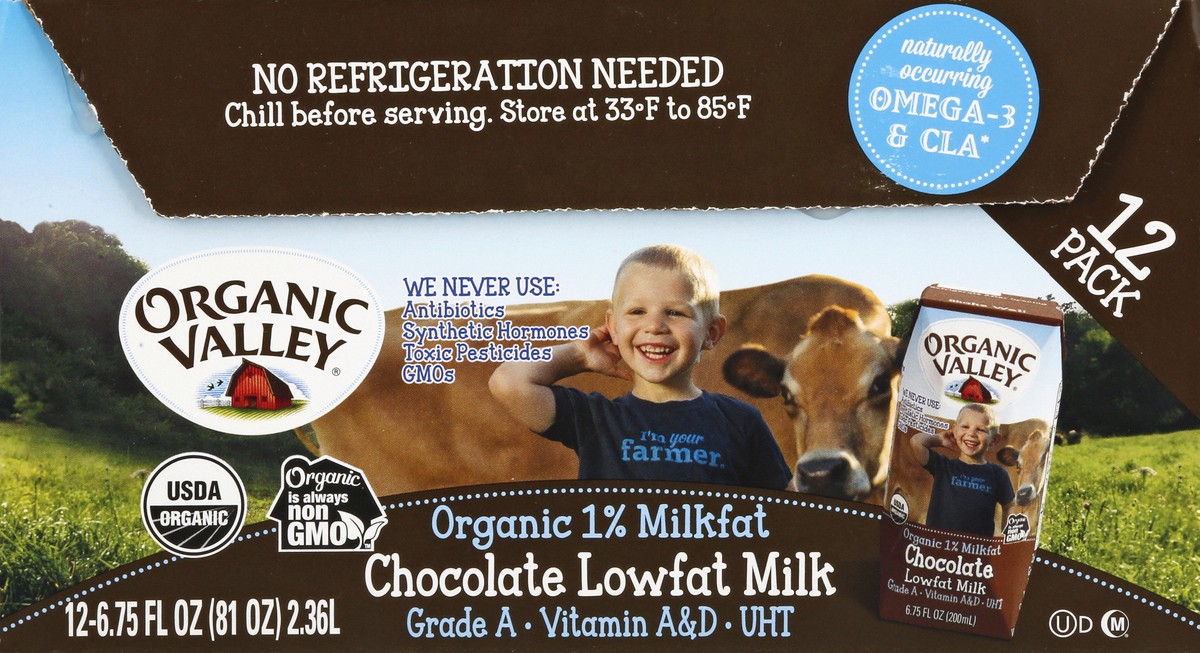 slide 1 of 9, Organic Valley 12 Pack Organic Lowfat 1% Milkfat Chocolate Milk 12 ea, 12 ct