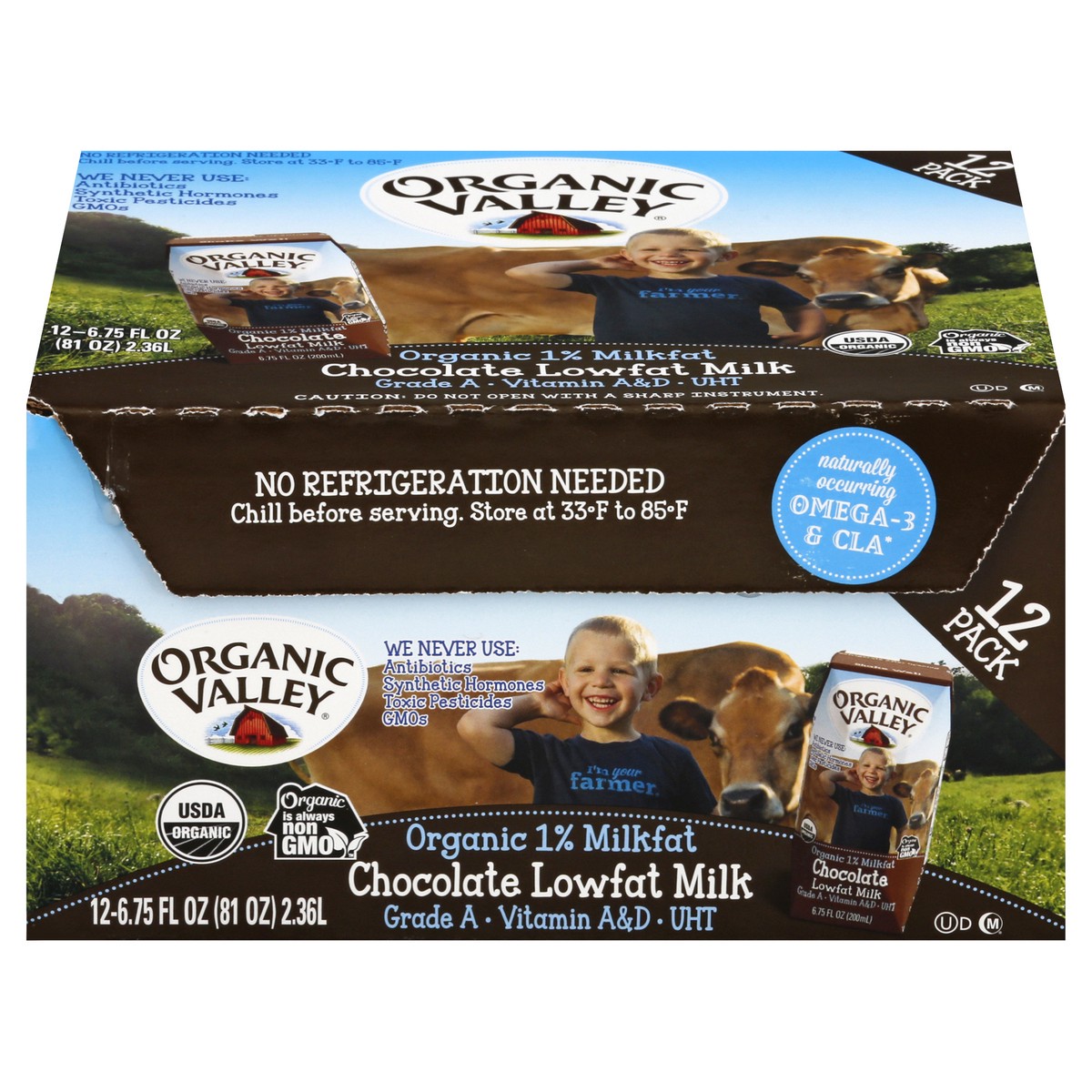 slide 1 of 9, Organic Valley 12 Pack Organic Lowfat 1% Milkfat Chocolate Milk 12 ea, 12 ct