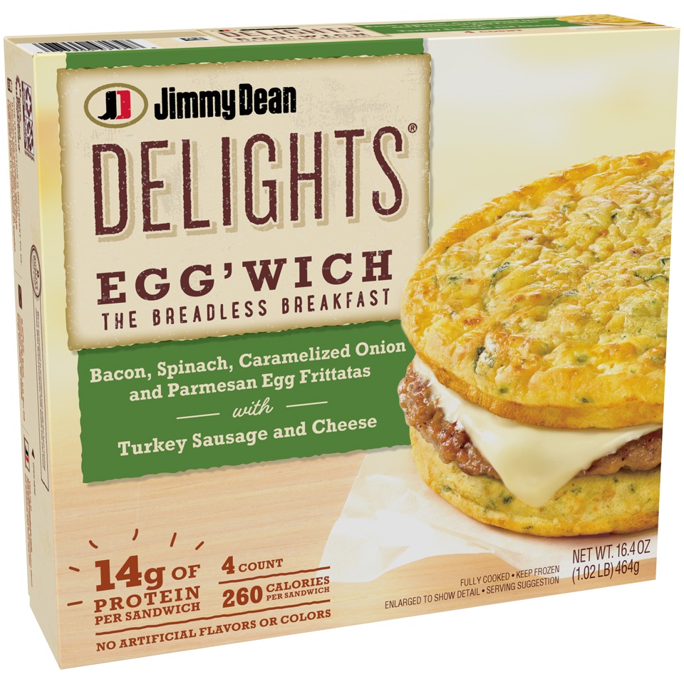slide 2 of 6, Jimmy Dean Delights Bacon Spinach Caramelized Onion And Parmesan Egg Frittata Egg'Wich, 16.4 oz