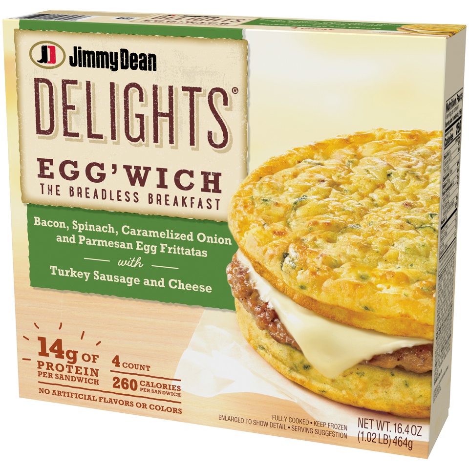 slide 3 of 6, Jimmy Dean Delights Bacon Spinach Caramelized Onion And Parmesan Egg Frittata Egg'Wich, 16.4 oz