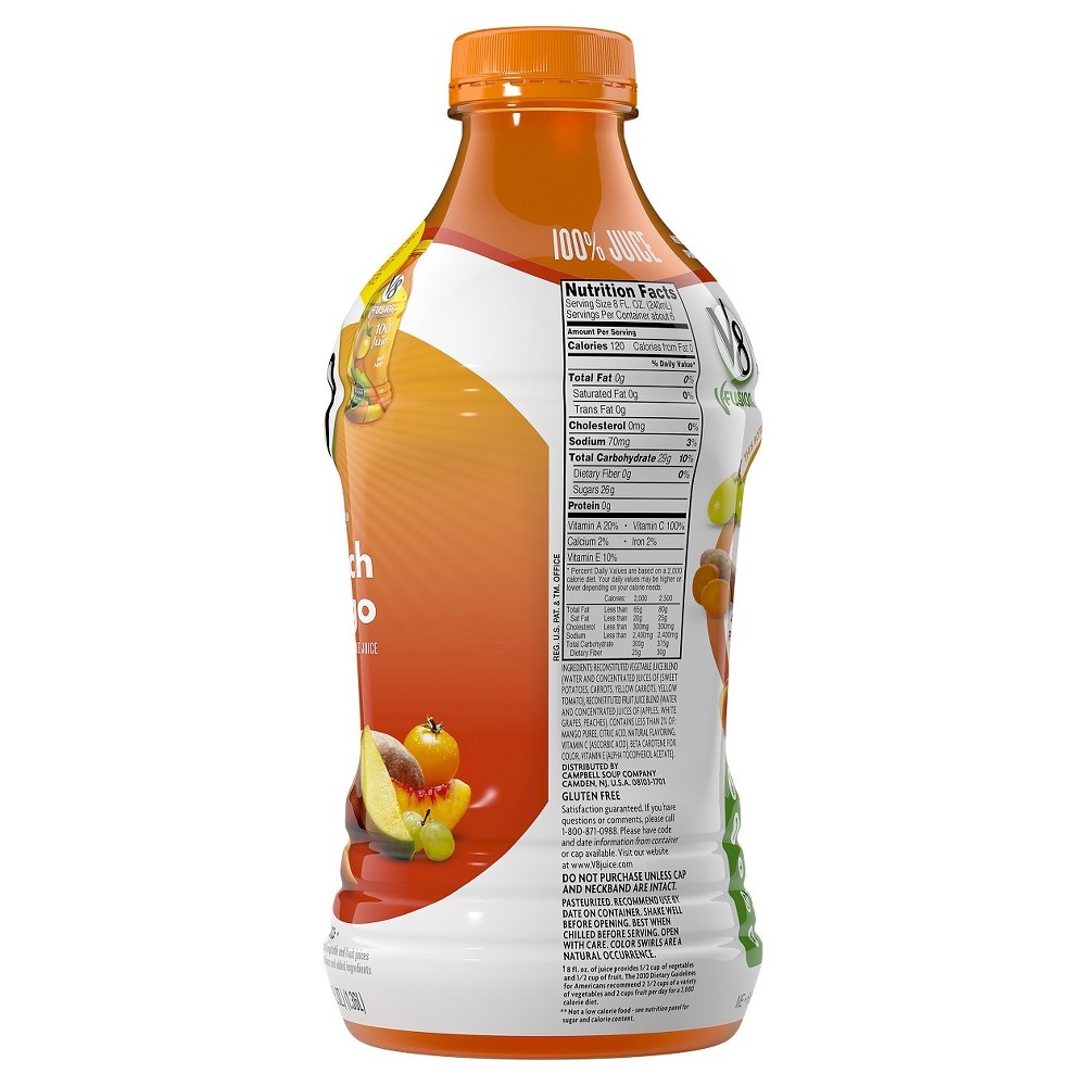 slide 7 of 7, V8 Peach Mango 100% Fruit and Vegetable Juice, 46 fl oz