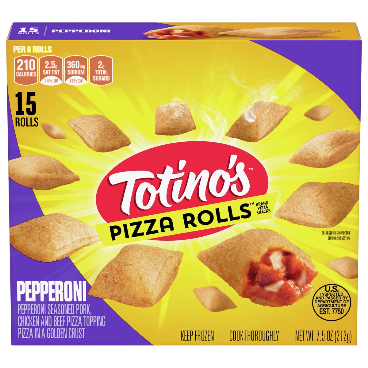 slide 1 of 1, Totino's Pizza Rolls, Pepperoni, 15 ct, 7.5 oz. Bag  (frozen), 7.5 oz