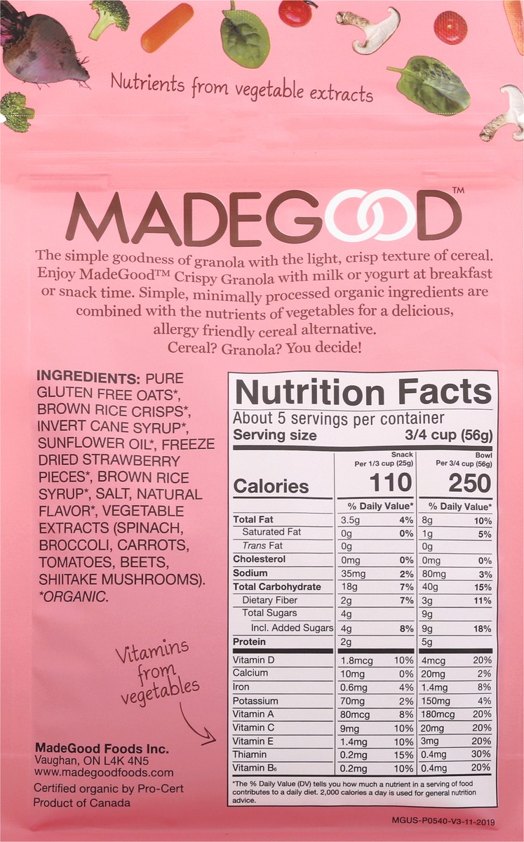 slide 2 of 12, MadeGood Organic Crispy Light Strawberry Granola, 10 oz