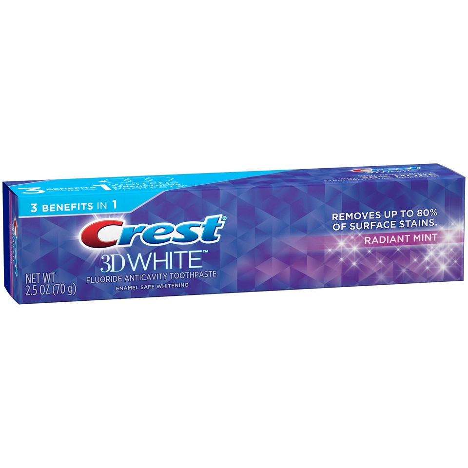 slide 1 of 1, Crest 3D White Radiant Whitening Toothpaste, 2.5 oz