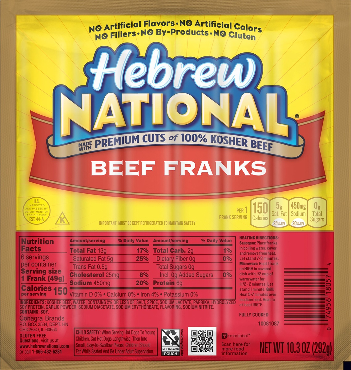 slide 4 of 4, Hebrew National Beef Franks, 6 ct