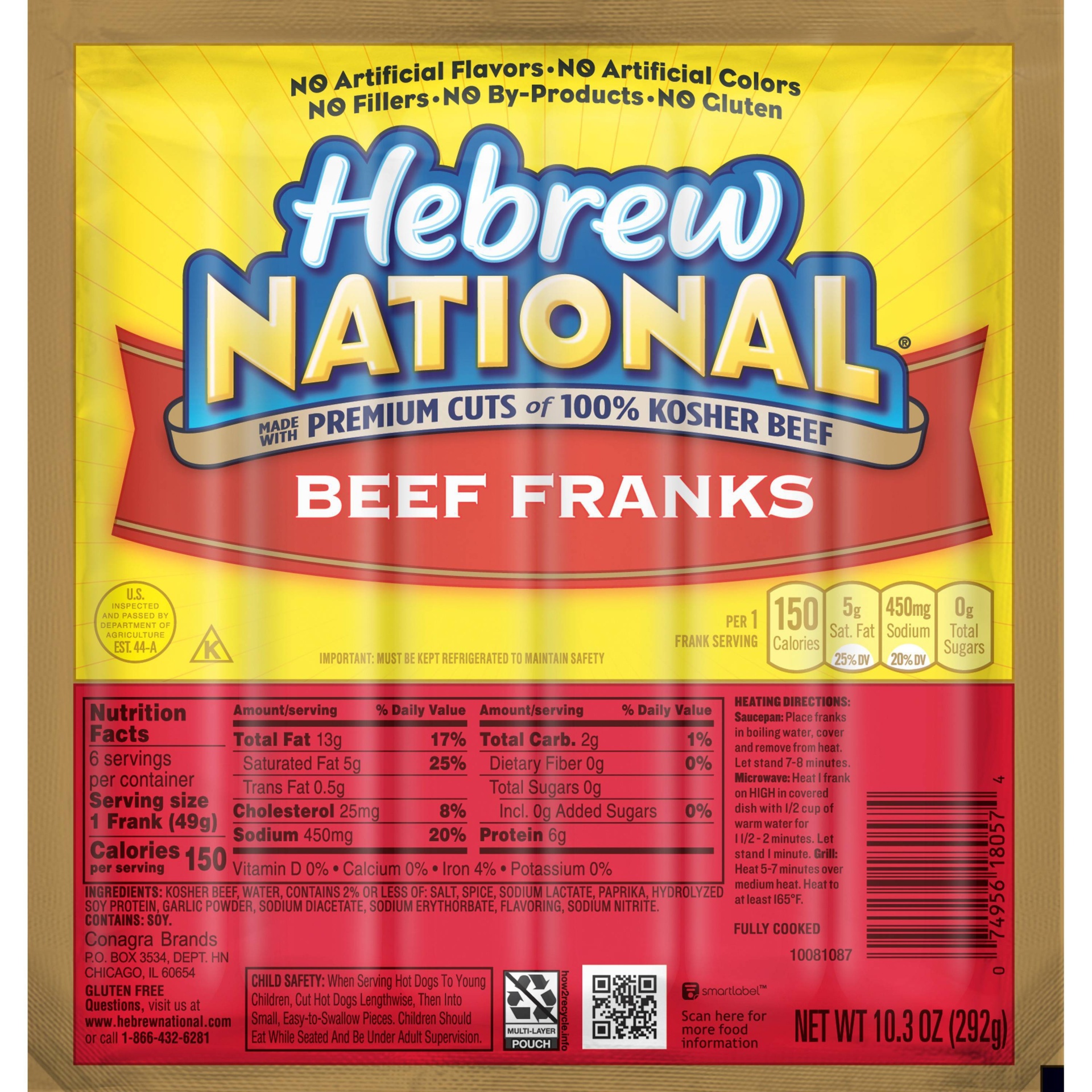 slide 1 of 4, Hebrew National Beef Franks, 6 ct