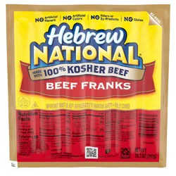 Hebrew National 100% Kosher Beef Franks, Hot Dogs, 10.3 oz. 6 Count Pack