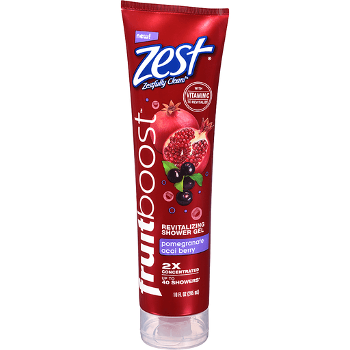 slide 3 of 7, Zest Fruitboost Pomegranate Acai Berry Revitalizing Shower Gel, 10 fl oz