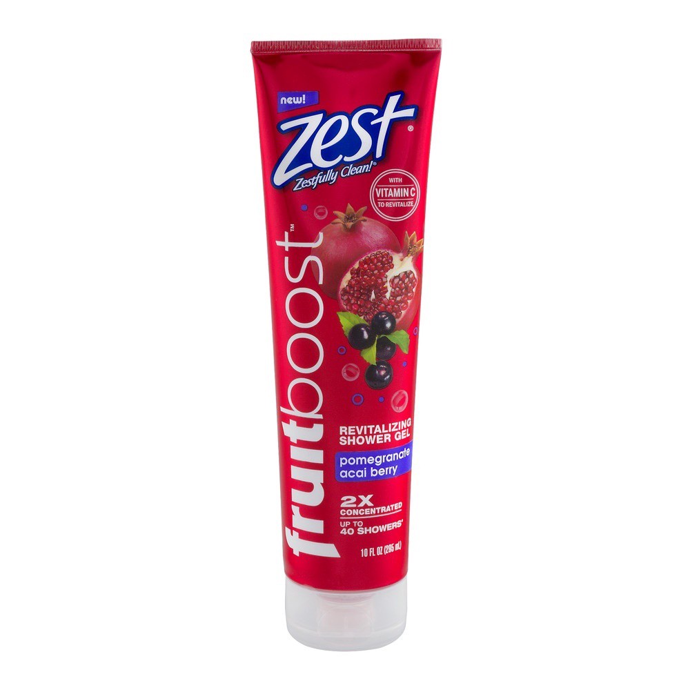 slide 1 of 7, Zest Fruitboost Pomegranate Acai Berry Revitalizing Shower Gel, 10 fl oz