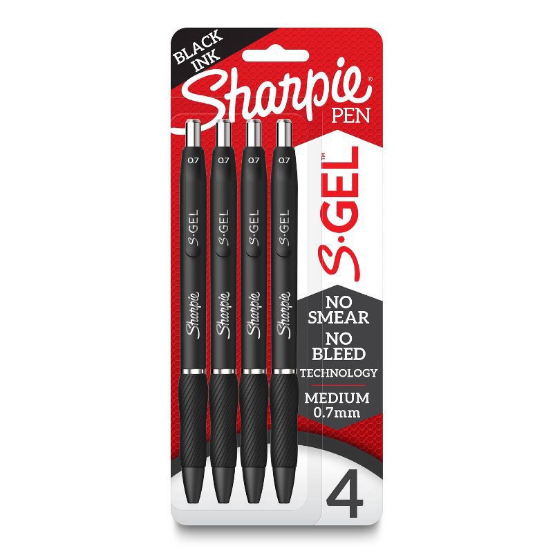 slide 1 of 8, Sharpie S-Gel Black Ink Medium (0.7 mm) Pens 4 ea, 4 ct