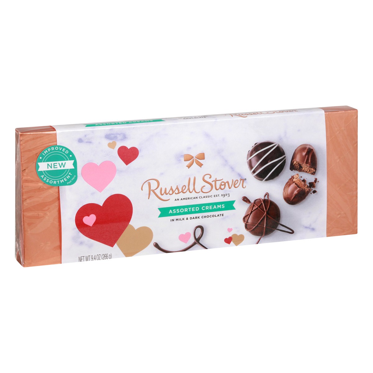 slide 8 of 10, RUSSELL STOVER Valentine's Day Assorted Crèmes in Milk & Dark Chocolate Gift Box, 9.4 oz. (17 pieces), 9.4 oz