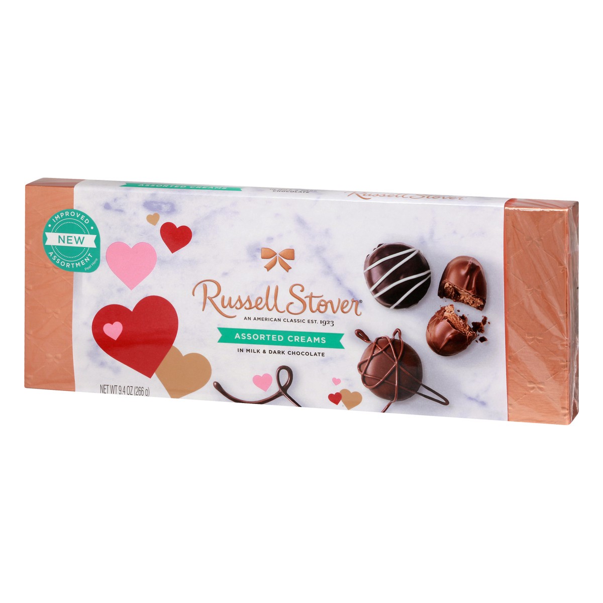 slide 10 of 10, RUSSELL STOVER Valentine's Day Assorted Crèmes in Milk & Dark Chocolate Gift Box, 9.4 oz. (17 pieces), 9.4 oz