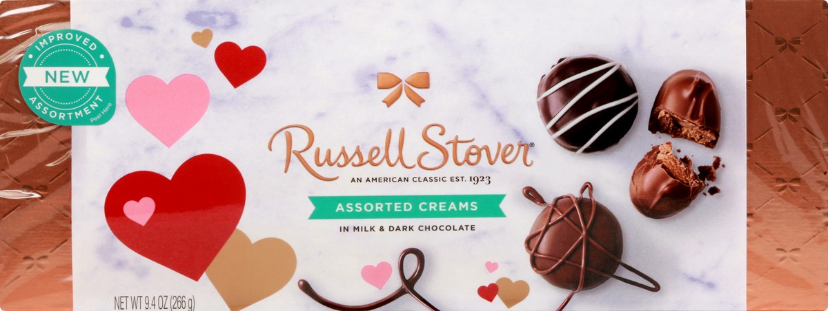 slide 4 of 10, RUSSELL STOVER Valentine's Day Assorted Crèmes in Milk & Dark Chocolate Gift Box, 9.4 oz. (17 pieces), 9.4 oz