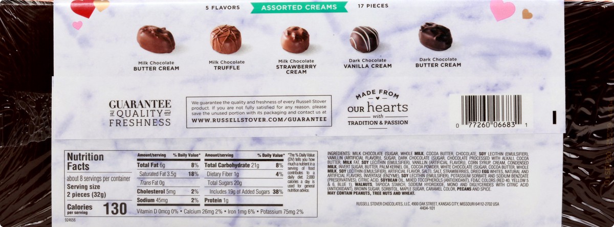 slide 7 of 10, RUSSELL STOVER Valentine's Day Assorted Crèmes in Milk & Dark Chocolate Gift Box, 9.4 oz. (17 pieces), 9.4 oz