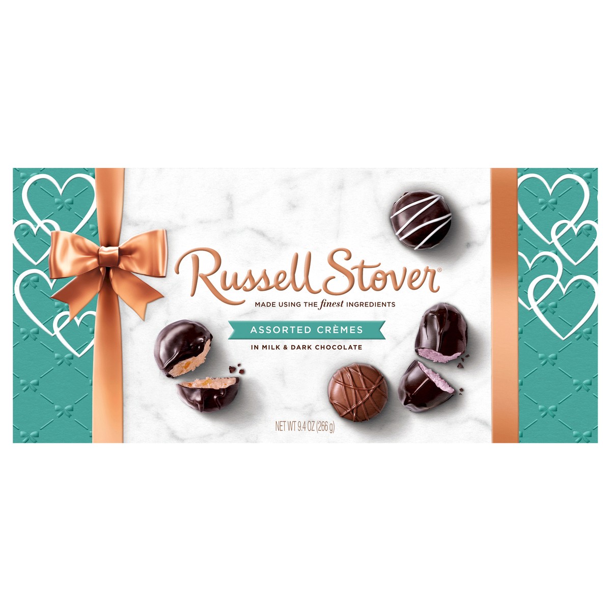 slide 1 of 10, RUSSELL STOVER Valentine's Day Assorted Crèmes in Milk & Dark Chocolate Gift Box, 9.4 oz. (17 pieces), 9.4 oz