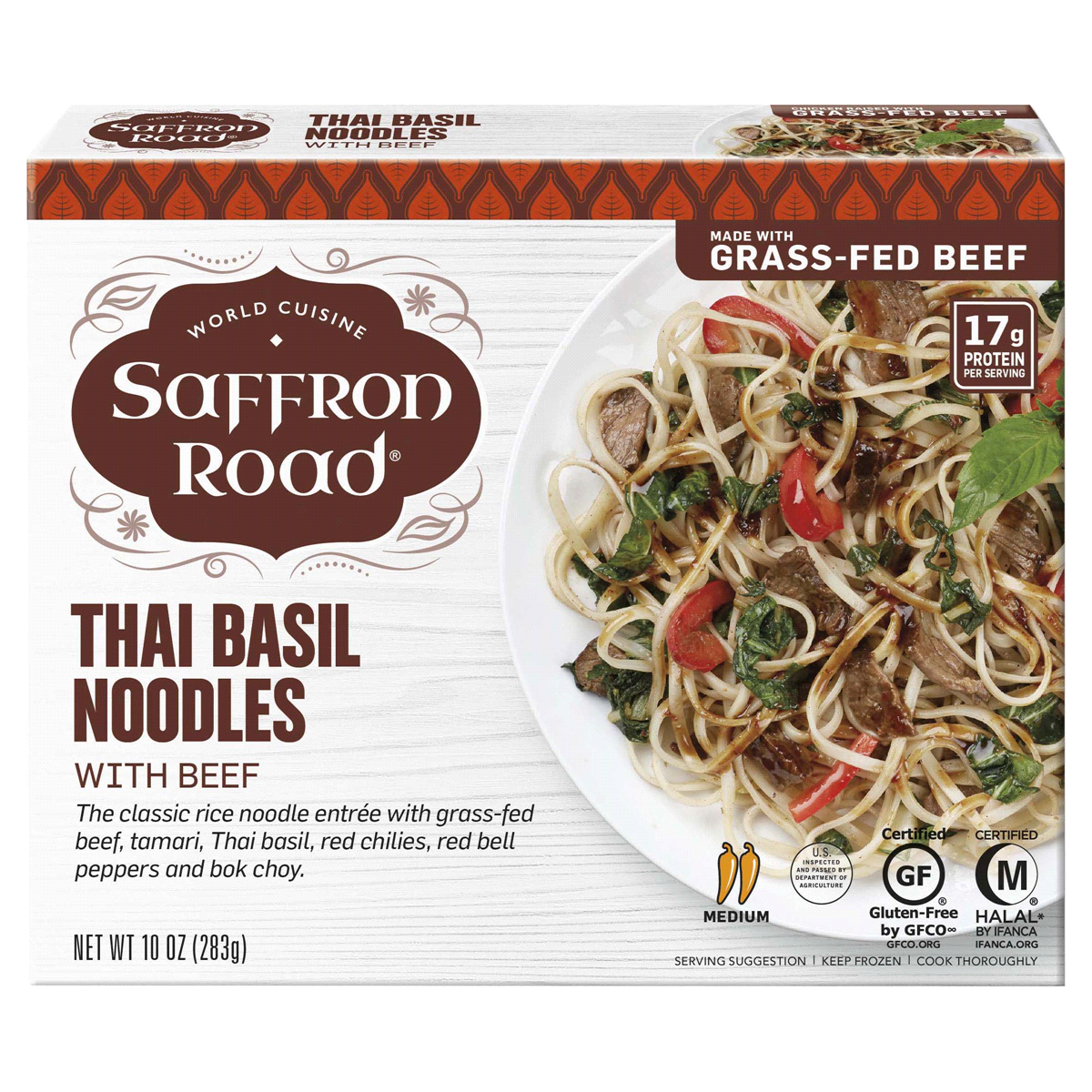 slide 1 of 1, Saffron Road Thai Basil Noodles With Beef Gluten-Free Frozen Dinner, 10 oz