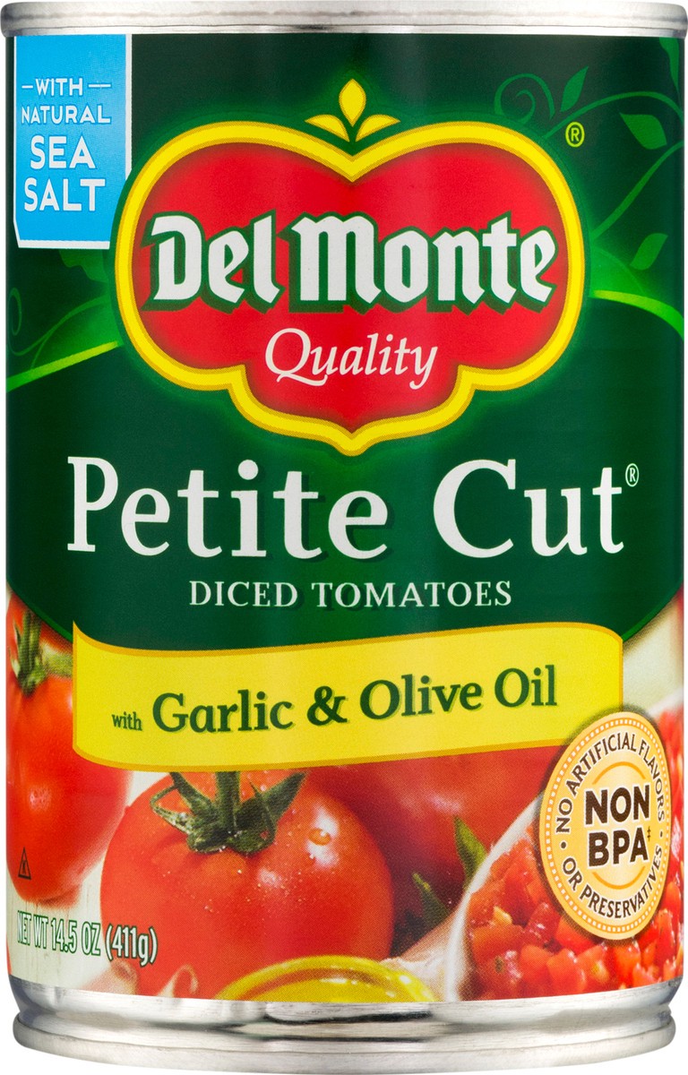 slide 4 of 9, Del Monte Petite Cut with Garlic & Olive Oil Diced Tomatoes 14.5 oz, 14.5 oz