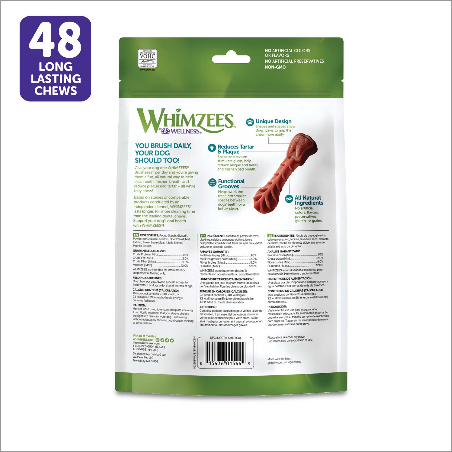 slide 5 of 5, WHIMZEES Wellness Brushzees Dog Dental Treats, Natural Chews, Extra Small Size Stick, (48 Count), 1 ct