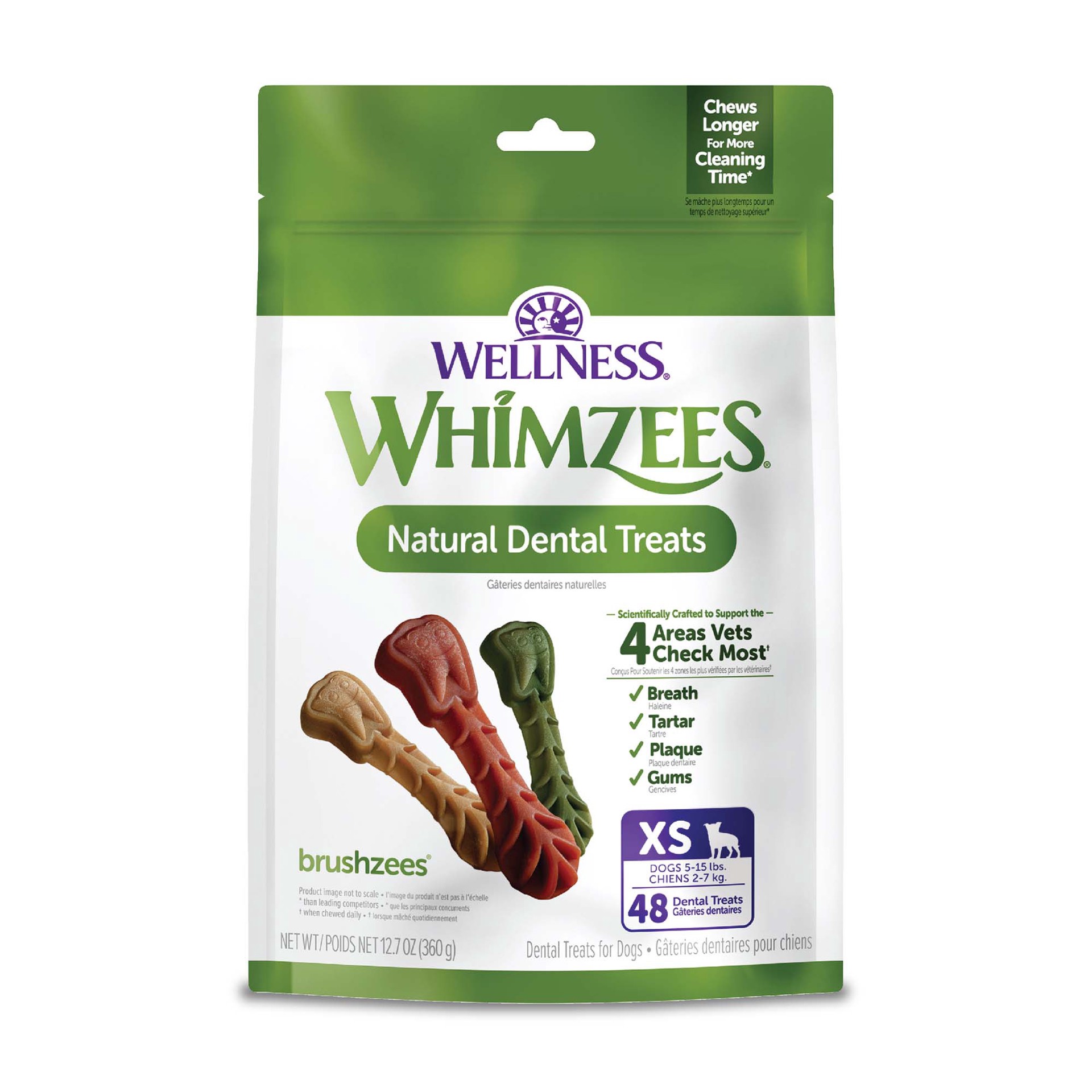 slide 1 of 5, WHIMZEES Wellness Brushzees Dog Dental Treats, Natural Chews, Extra Small Size Stick, (48 Count), 1 ct