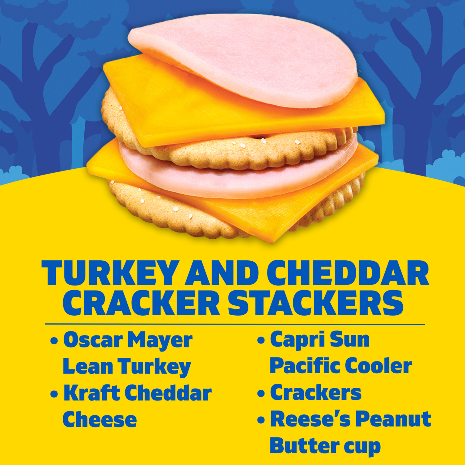 slide 6 of 8, Lunchables Turkey and Cheddar Cracker Stackers with Reese's Peanut Butter Cup and Capri Sun Pacific Cooler Fun Pack, 8.9 oz Box, 1 ct