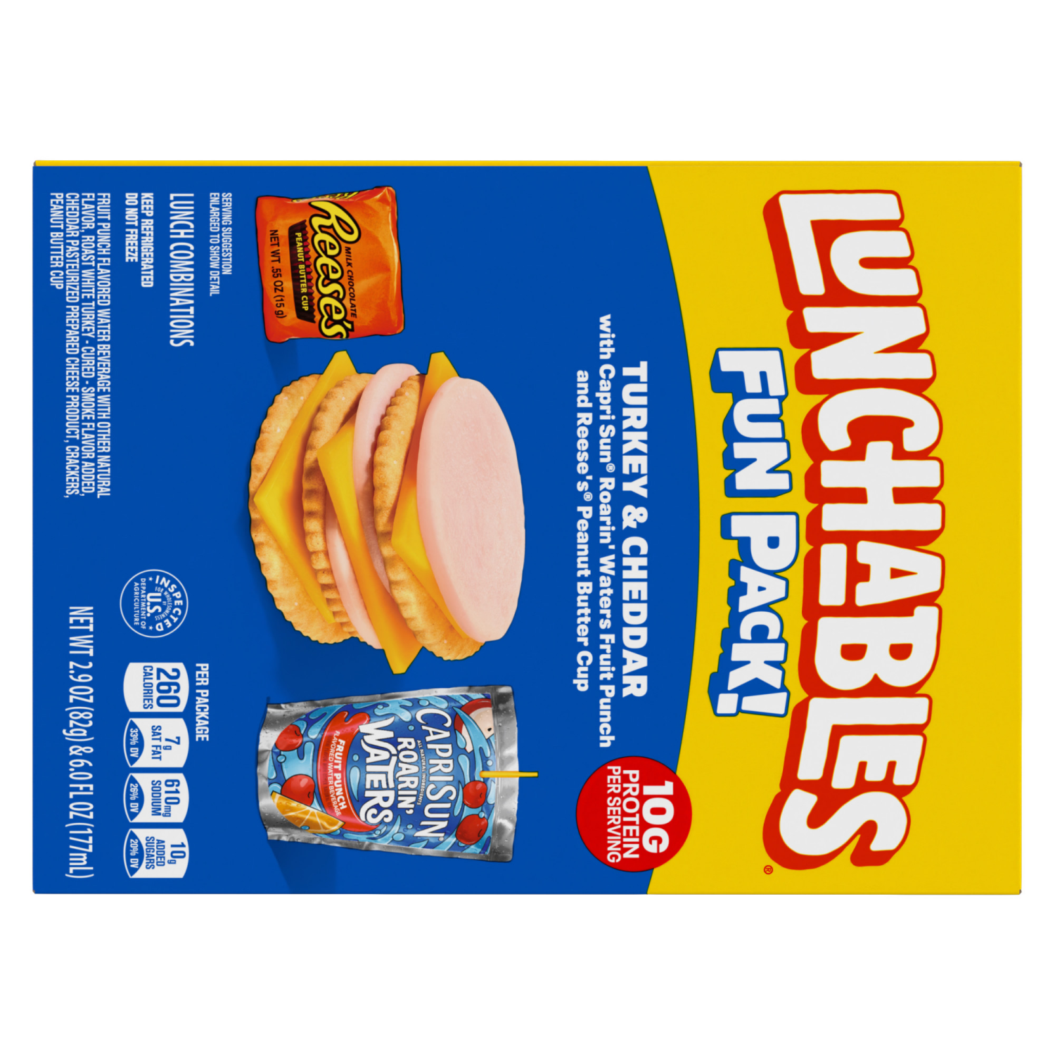 slide 8 of 8, Lunchables Turkey and Cheddar Cracker Stackers with Reese's Peanut Butter Cup and Capri Sun Pacific Cooler Fun Pack, 8.9 oz Box, 1 ct