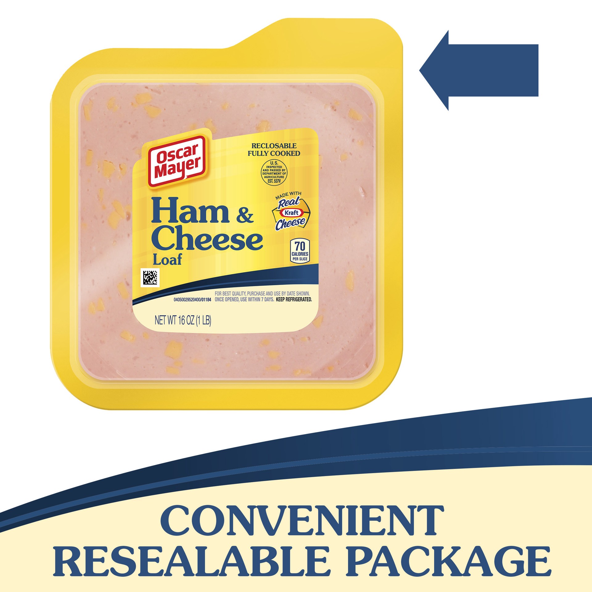 slide 3 of 5, Oscar Mayer Ham & Cheese Loaf Lunch Meat with Real Kraft Cheese Pack, 16 oz